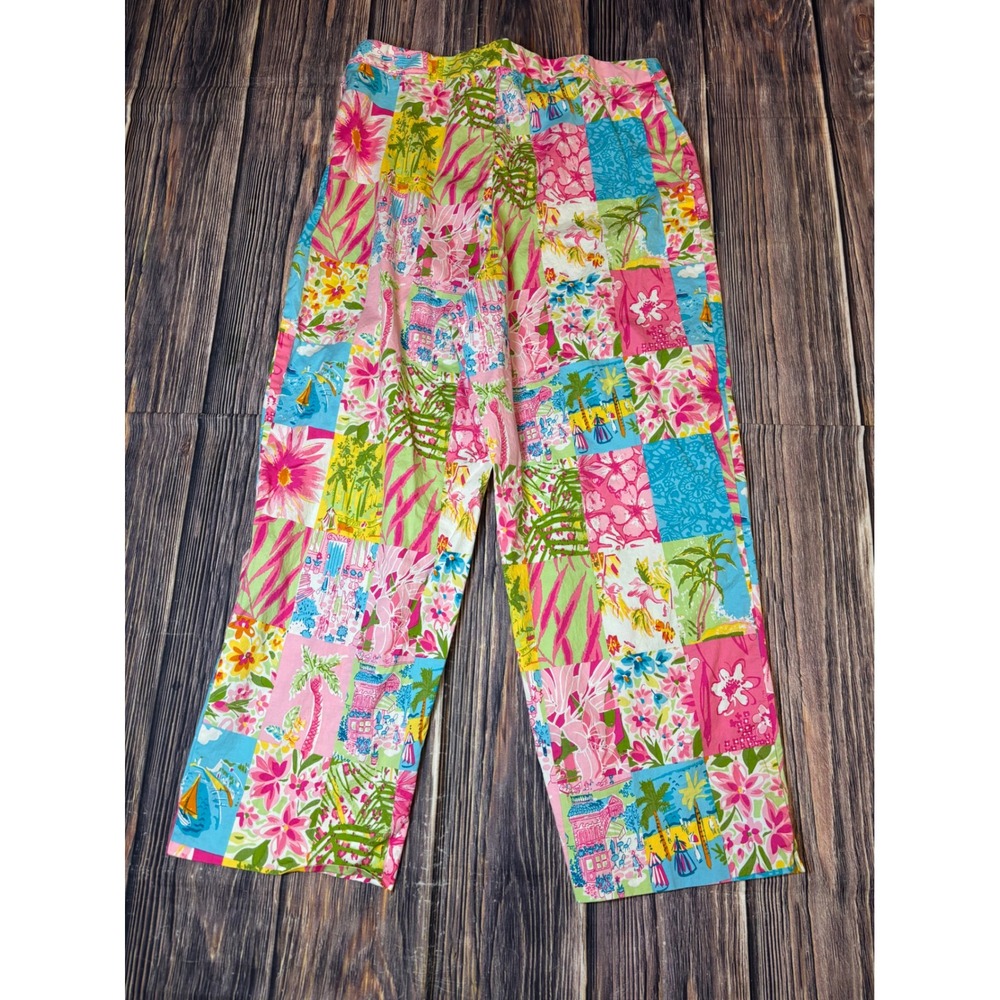 Spago Collection Cropped Pants Womens 10 Pink Blue Green Tropical Floral